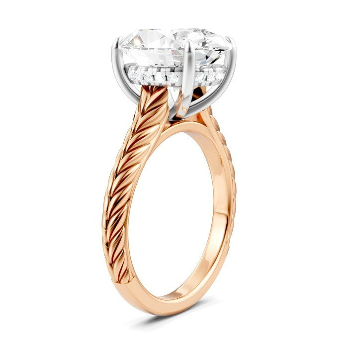 1/10 Ctw Oval Shape Round Cut Diamond Semi-Mount Engagement Ring in 14K Rose and White Gold