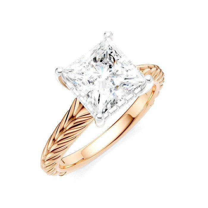 1/10 Ctw Princess Shape Round Cut Diamond Akari Wheat Shank Semi-Mount Engagement Ring in 14K Rose and White Gold