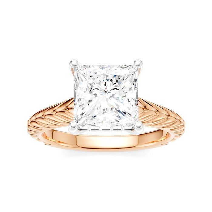 1/10 Ctw Princess Shape Round Cut Diamond Akari Wheat Shank Semi-Mount Engagement Ring in 14K Rose and White Gold