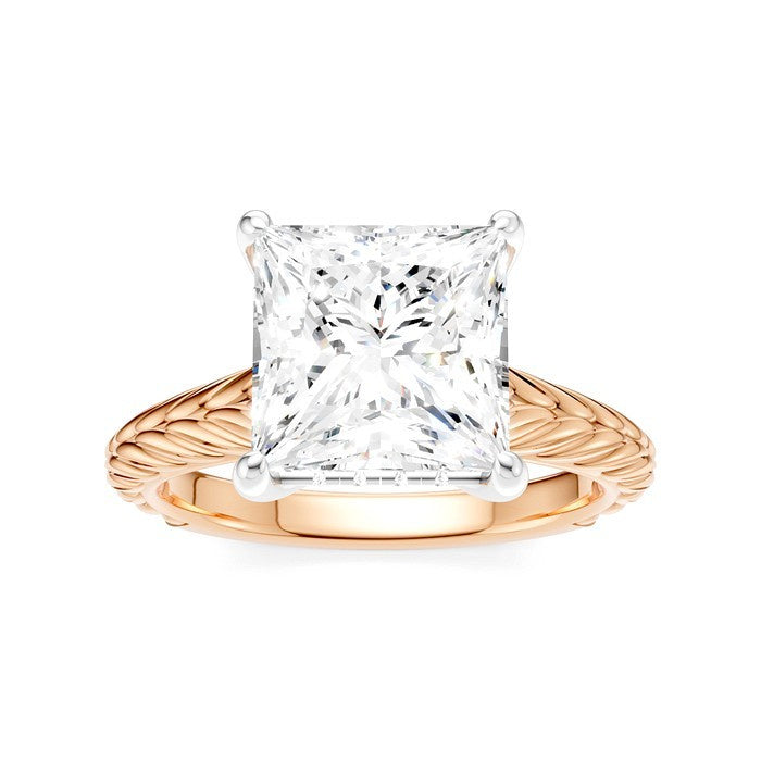 1/10 Ctw Princess Shape Round Cut Diamond Akari Wheat Shank Semi-Mount Engagement Ring in 14K Rose and White Gold