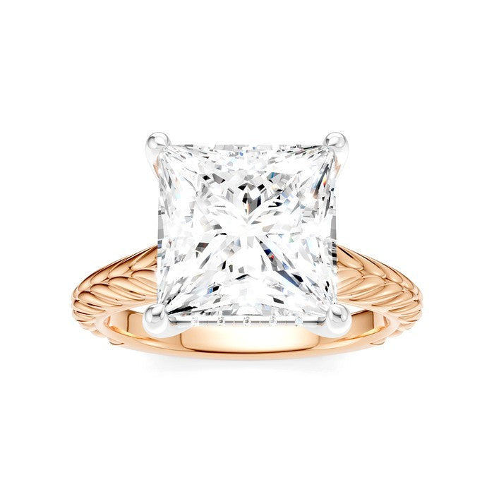 1/8 Ctw Princess Shape Round Cut Diamond Akari Wheat Shank Semi-Mount Engagement Ring in 14K Rose and White Gold