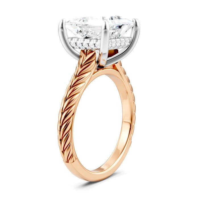1/8 Ctw Princess Shape Round Cut Diamond Akari Wheat Shank Semi-Mount Engagement Ring in 14K Rose and White Gold