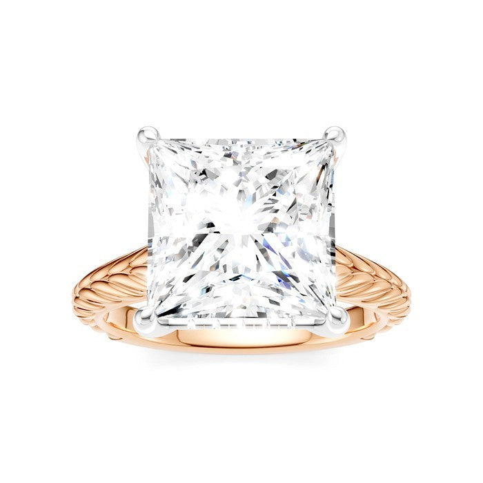 1/8 Ctw Princess Shape Round Cut Diamond Akari Wheat Shank Semi-Mount Engagement Ring in 14K Rose and White Gold