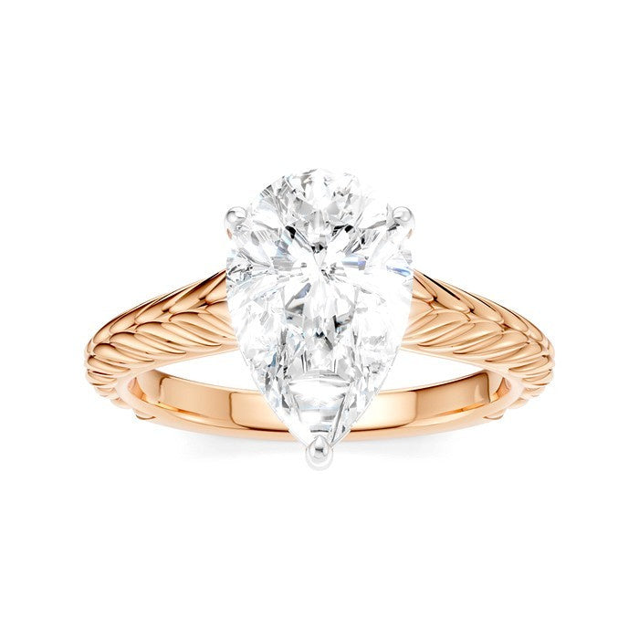 1/10 Ctw Pear Shape Round Cut Diamond Akari Wheat Shank Semi-Mount Engagement Ring in 14K Rose and White Gold