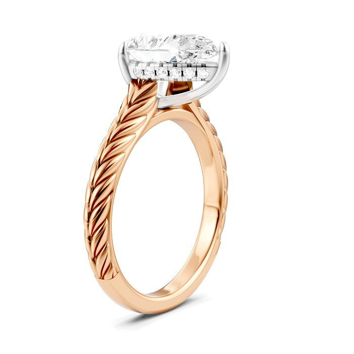 1/10 Ctw Pear Shape Round Cut Diamond Akari Wheat Shank Semi-Mount Engagement Ring in 14K Rose and White Gold