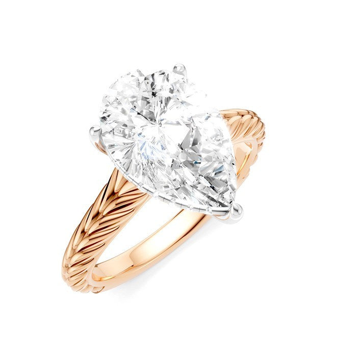 1/10 Ctw Pear Shape Round Cut Diamond Akari Wheat Shank Semi-Mount Engagement Ring in 14K Rose and White Gold