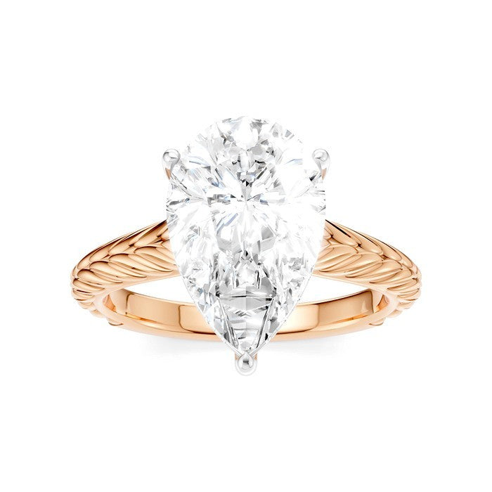 1/10 Ctw Pear Shape Round Cut Diamond Akari Wheat Shank Semi-Mount Engagement Ring in 14K Rose and White Gold