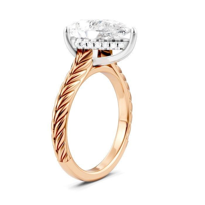 1/10 Ctw Pear Shape Round Cut Diamond Akari Wheat Shank Semi-Mount Engagement Ring in 14K Rose and White Gold