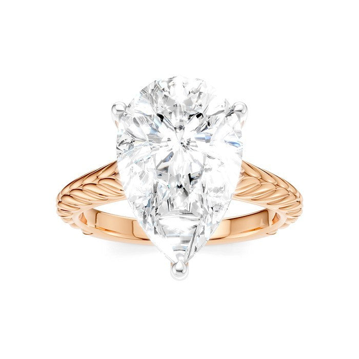 1/8 Ctw Pear Shape Round Cut Diamond Akari Wheat Shank Semi-Mount Engagement Ring in 14K Rose and White Gold