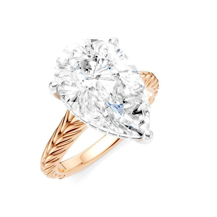 1/8 Ctw Pear Shape Round Cut Diamond Akari Wheat Shank Semi-Mount Engagement Ring in 14K Rose and White Gold