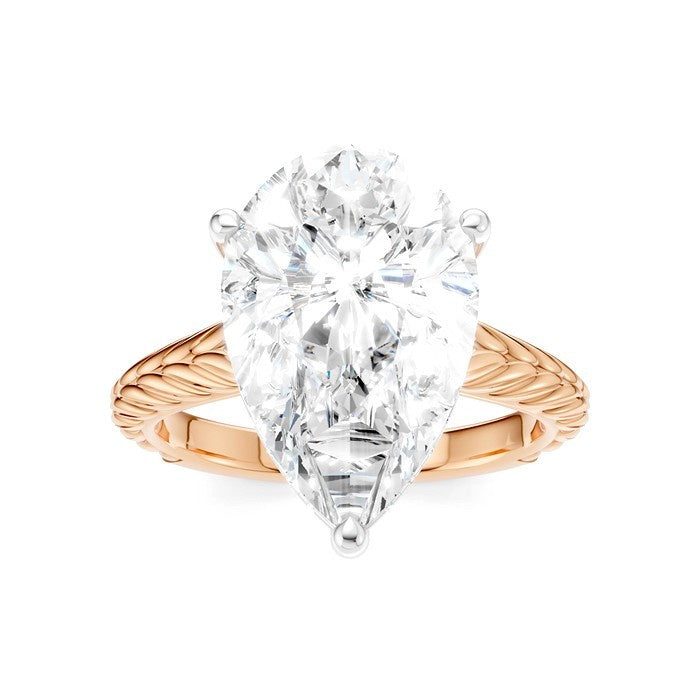 1/8 Ctw Pear Shape Round Cut Diamond Akari Wheat Shank Semi-Mount Engagement Ring in 14K Rose and White Gold