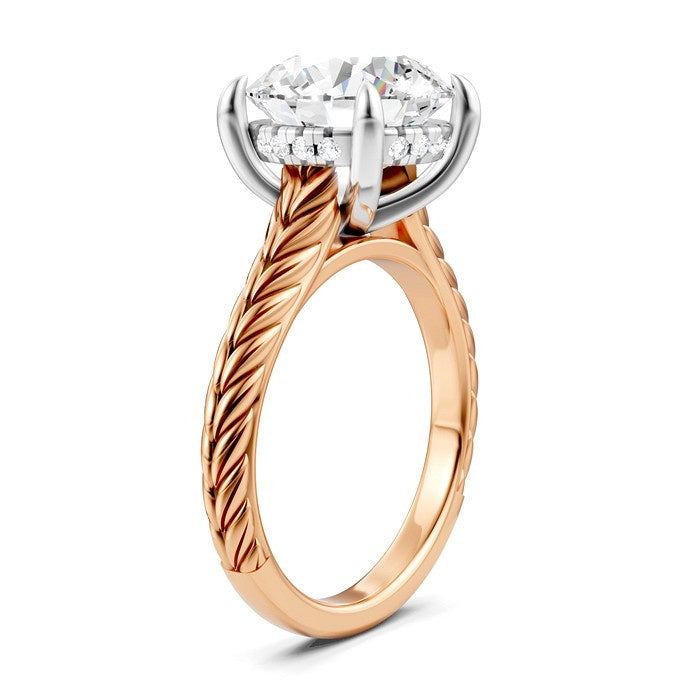1/10 Ctw Circular Shape Round Cut Diamond Akari Wheat Shank Semi-Mount Engagement Ring in 14K Rose and White Gold