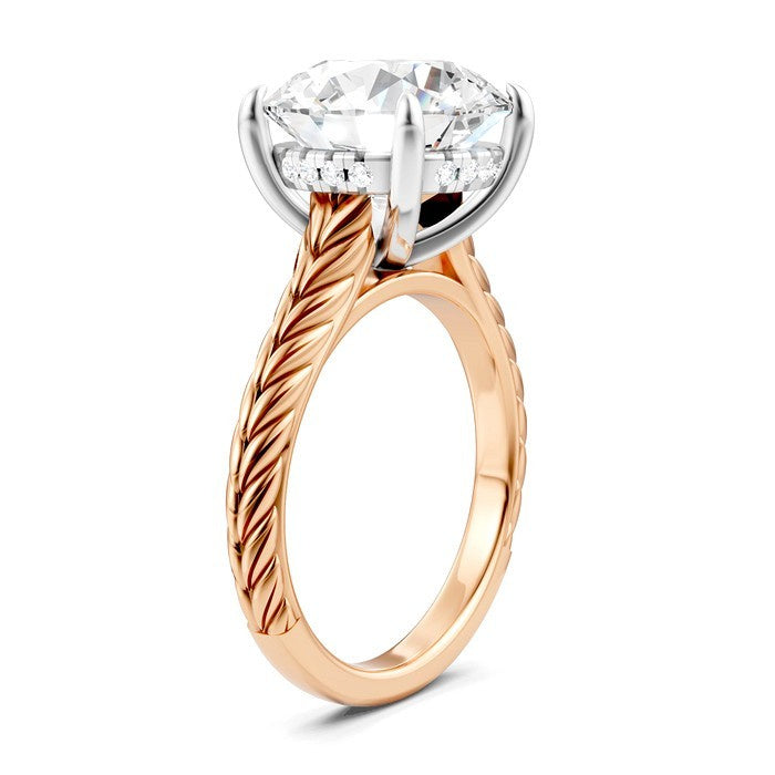 1/10 Ctw Circular Shape Round Cut Diamond Akari Wheat Shank Semi-Mount Engagement Ring in 14K Rose and White Gold