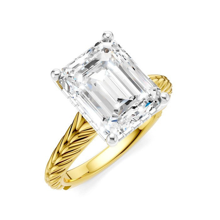 1/10 Ctw Emerald Shape Round Cut Diamond Akari Wheat Shank Semi-Mount Engagement Ring in 14K Yellow and White Gold