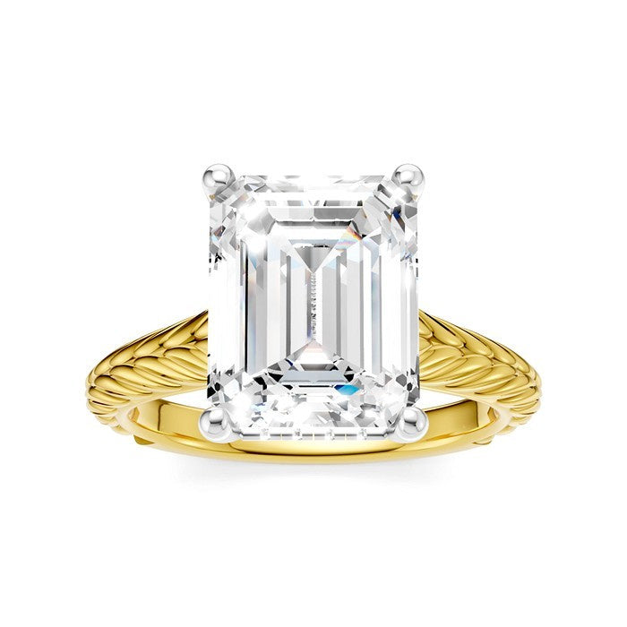 1/10 Ctw Emerald Shape Round Cut Diamond Akari Wheat Shank Semi-Mount Engagement Ring in 14K Yellow and White Gold