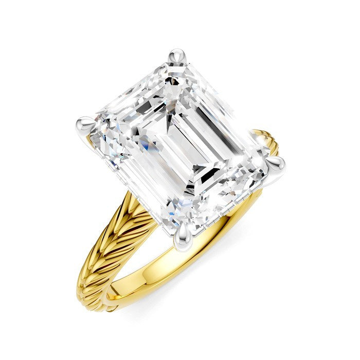 1/8 Ctw Emerald Shape Round Cut Diamond Akari Wheat Shank Semi-Mount Engagement Ring in 14K Yellow and White Gold