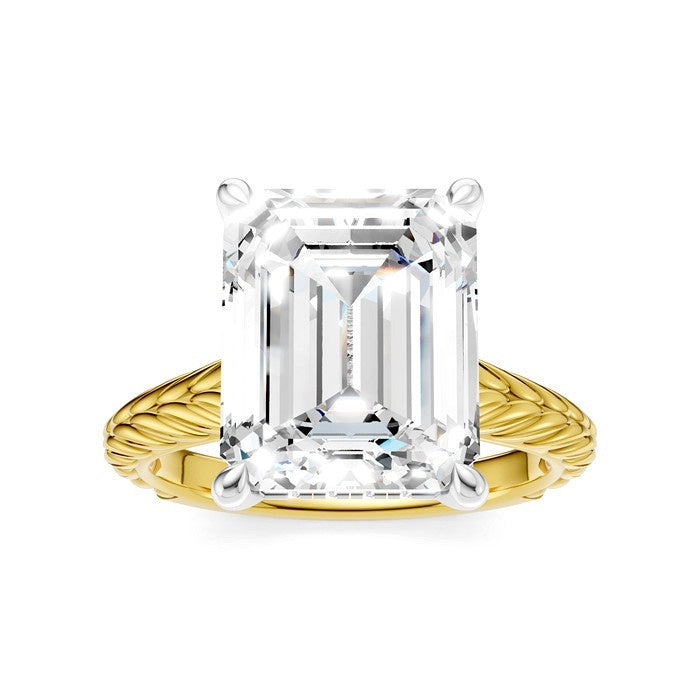1/8 Ctw Emerald Shape Round Cut Diamond Akari Wheat Shank Semi-Mount Engagement Ring in 14K Yellow and White Gold