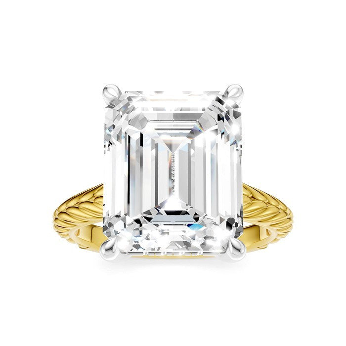 1/8 Ctw Emerald Shape Round Cut Diamond Akari Wheat Shank Semi-Mount Engagement Ring in 14K Yellow and White Gold