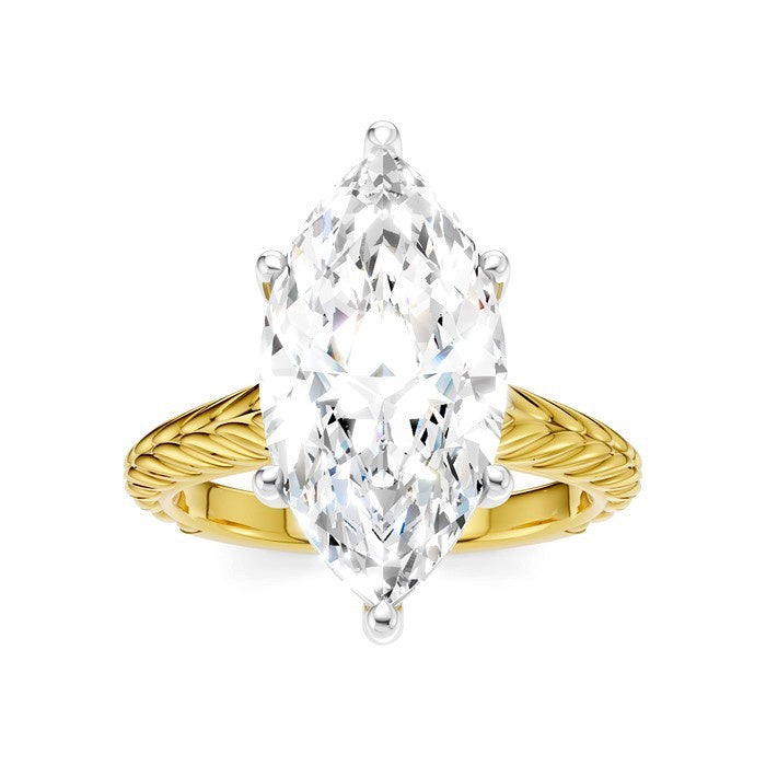 1/8 Ctw Marquise Shape Round Cut Diamond Akari Wheat Shank Semi-Mount Engagement Ring in 14K Yellow and White Gold