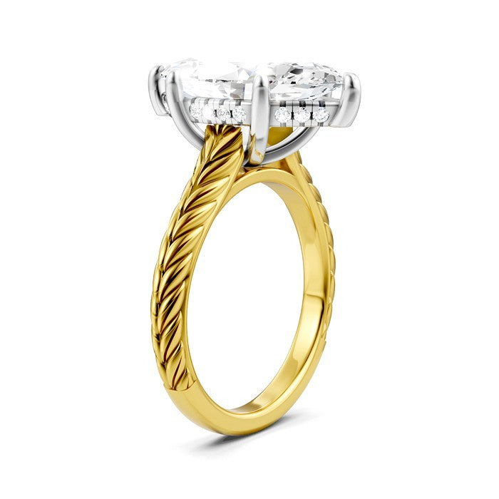 1/8 Ctw Marquise Shape Round Cut Diamond Akari Wheat Shank Semi-Mount Engagement Ring in 14K Yellow and White Gold