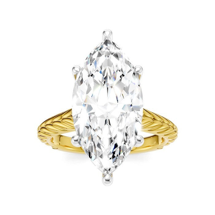 1/8 Ctw Marquise Shape Round Cut Diamond Akari Wheat Shank Semi-Mount Engagement Ring in 14K Yellow and White Gold