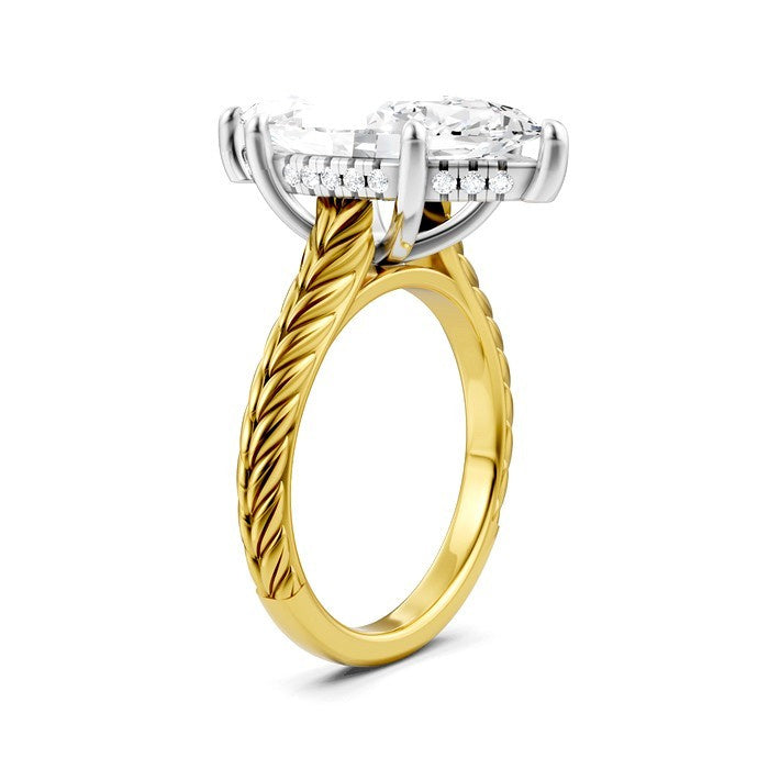 1/8 Ctw Marquise Shape Round Cut Diamond Akari Wheat Shank Semi-Mount Engagement Ring in 14K Yellow and White Gold