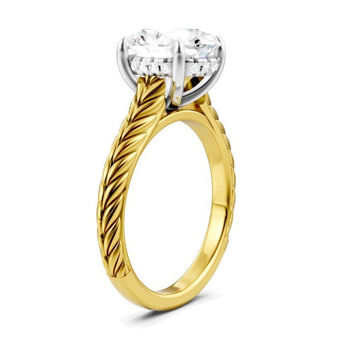 1/10 Ctw Oval Shape Round Cut Diamond Semi-Mount Engagement Ring in 14K Yellow and White Gold