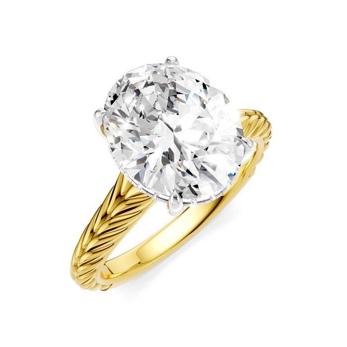 1/10 Ctw Oval Shape Round Cut Diamond Semi-Mount Engagement Ring in 14K Yellow and White Gold