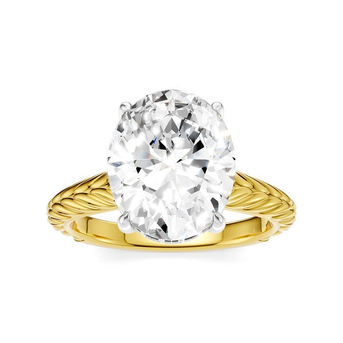 1/10 Ctw Oval Shape Round Cut Diamond Semi-Mount Engagement Ring in 14K Yellow and White Gold