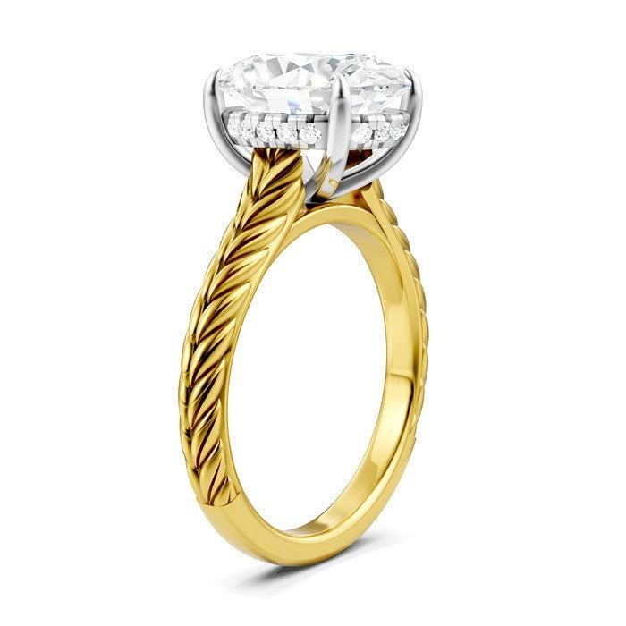 1/10 Ctw Oval Shape Round Cut Diamond Semi-Mount Engagement Ring in 14K Yellow and White Gold