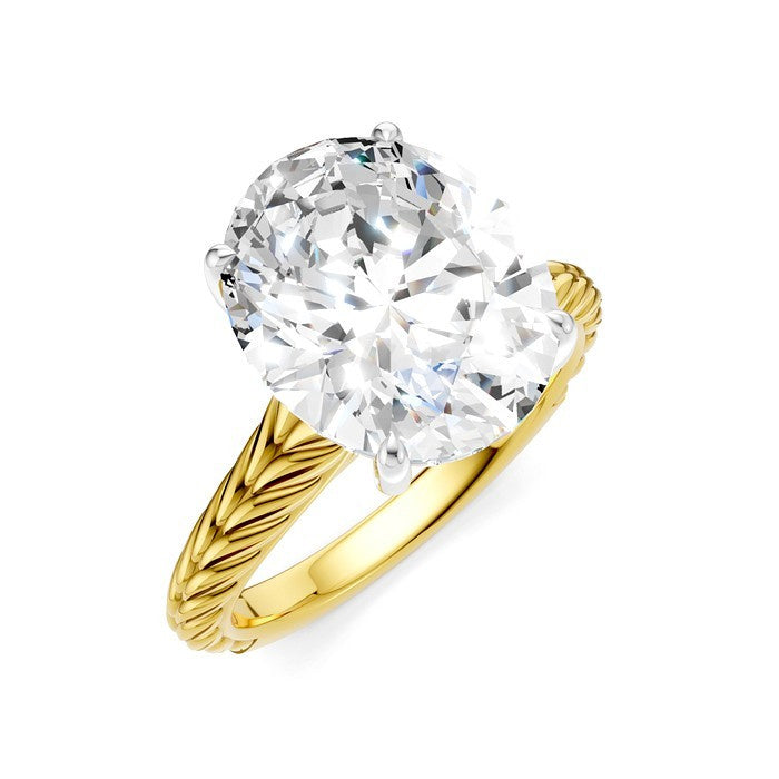 1/10 Ctw Oval Shape Round Cut Diamond Semi-Mount Engagement Ring in 14K Yellow and White Gold