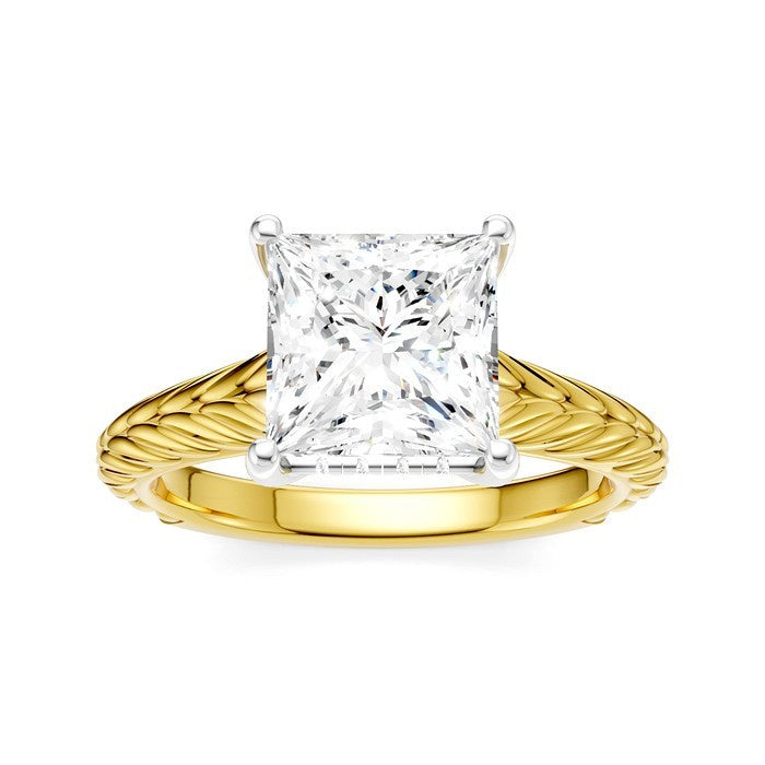 1/10 Ctw Princess Shape Round Cut Diamond Akari Wheat Shank Semi-Mount Engagement Ring in 14K Yellow and White Gold