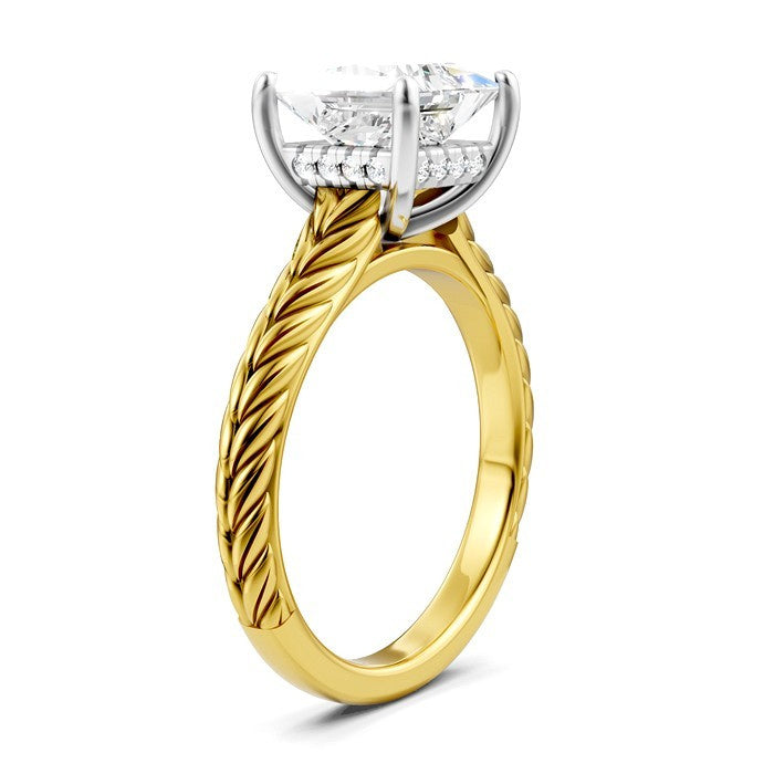 1/10 Ctw Princess Shape Round Cut Diamond Akari Wheat Shank Semi-Mount Engagement Ring in 14K Yellow and White Gold