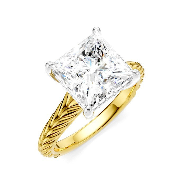 1/10 Ctw Princess Shape Round Cut Diamond Akari Wheat Shank Semi-Mount Engagement Ring in 14K Yellow and White Gold