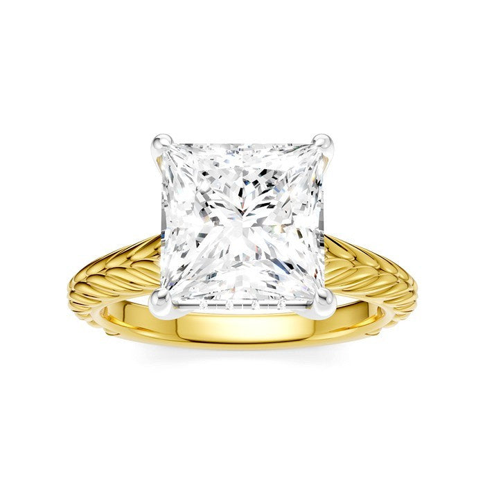1/10 Ctw Princess Shape Round Cut Diamond Akari Wheat Shank Semi-Mount Engagement Ring in 14K Yellow and White Gold