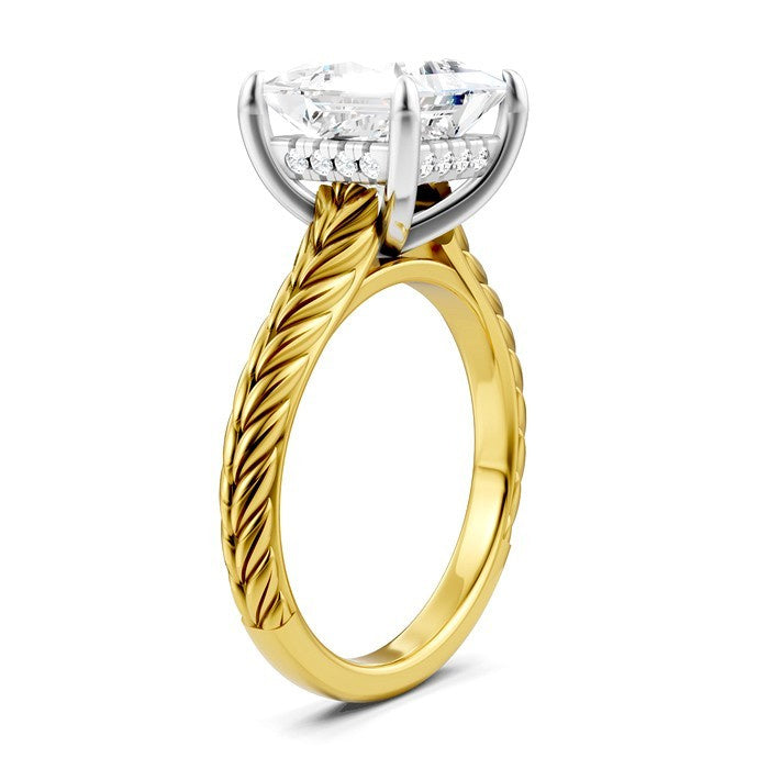 1/10 Ctw Princess Shape Round Cut Diamond Akari Wheat Shank Semi-Mount Engagement Ring in 14K Yellow and White Gold
