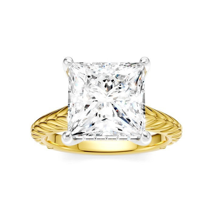 1/8 Ctw Princess Shape Round Cut Diamond Akari Wheat Shank Semi-Mount Engagement Ring in 14K Yellow and White Gold