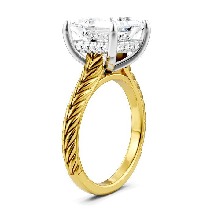 1/8 Ctw Princess Shape Round Cut Diamond Akari Wheat Shank Semi-Mount Engagement Ring in 14K Yellow and White Gold