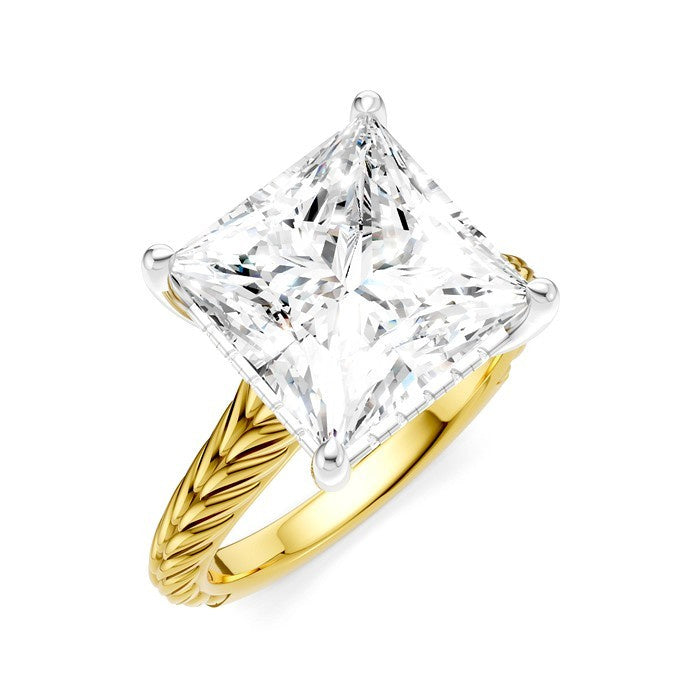1/8 Ctw Princess Shape Round Cut Diamond Akari Wheat Shank Semi-Mount Engagement Ring in 14K Yellow and White Gold