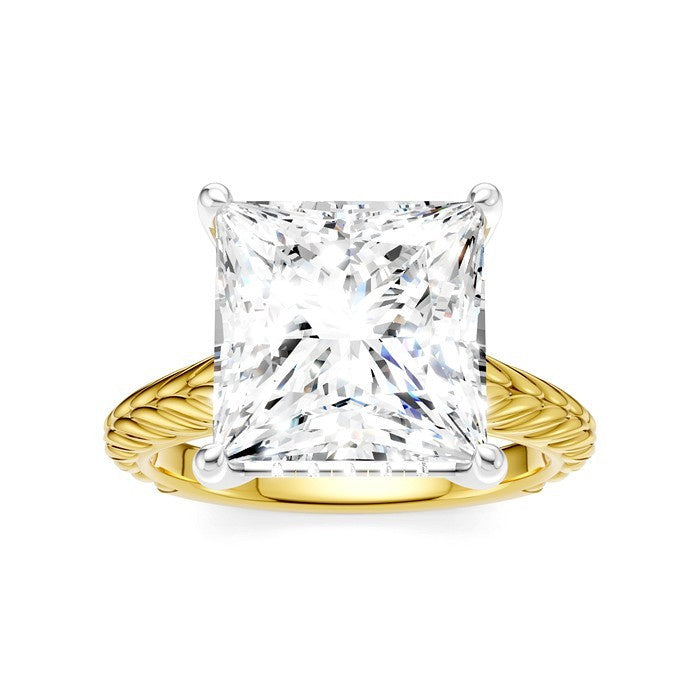 1/8 Ctw Princess Shape Round Cut Diamond Akari Wheat Shank Semi-Mount Engagement Ring in 14K Yellow and White Gold
