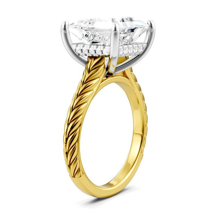 1/8 Ctw Princess Shape Round Cut Diamond Akari Wheat Shank Semi-Mount Engagement Ring in 14K Yellow and White Gold