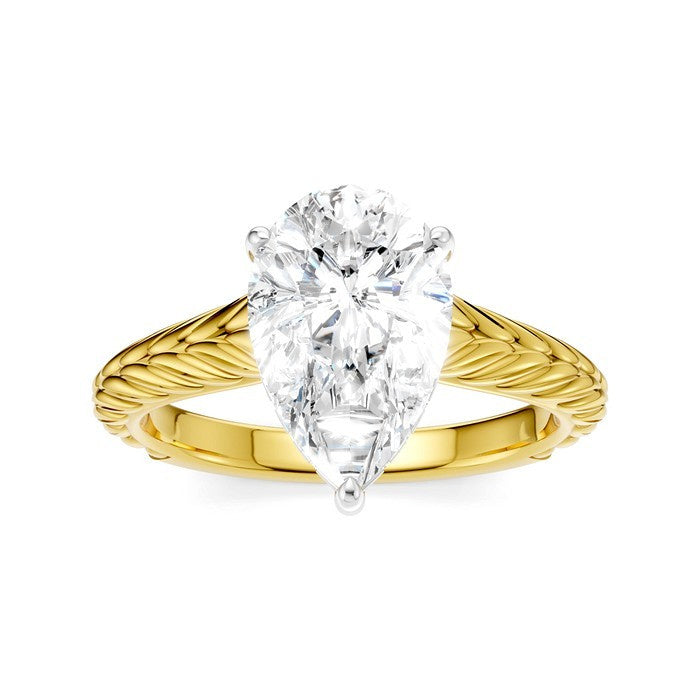 1/10 Ctw Pear Shape Round Cut Diamond Akari Wheat Shank Semi-Mount Engagement Ring in 14K Yellow and White Gold