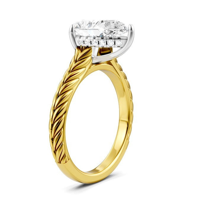 1/10 Ctw Pear Shape Round Cut Diamond Akari Wheat Shank Semi-Mount Engagement Ring in 14K Yellow and White Gold