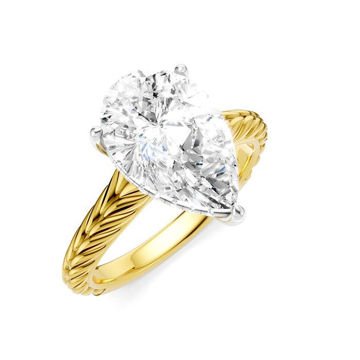 1/10 Ctw Pear Shape Round Cut Diamond Akari Wheat Shank Semi-Mount Engagement Ring in 14K Yellow and White Gold