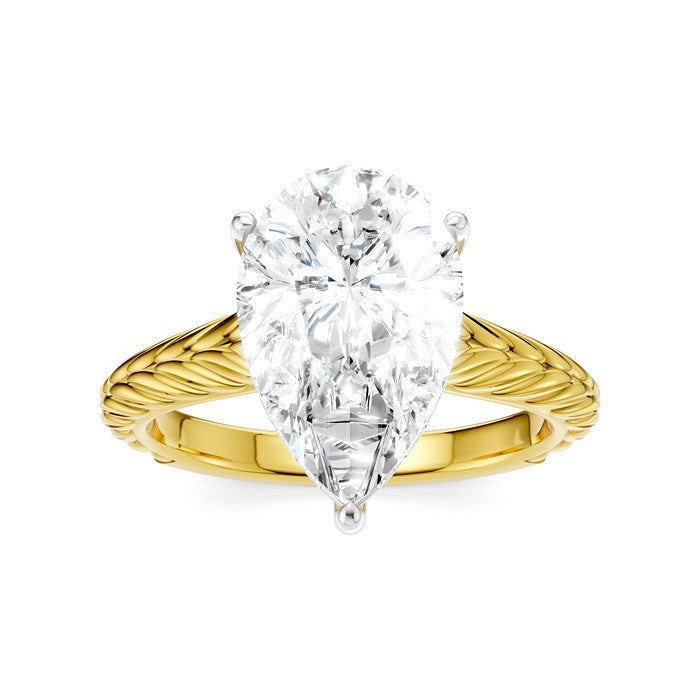 1/10 Ctw Pear Shape Round Cut Diamond Akari Wheat Shank Semi-Mount Engagement Ring in 14K Yellow and White Gold