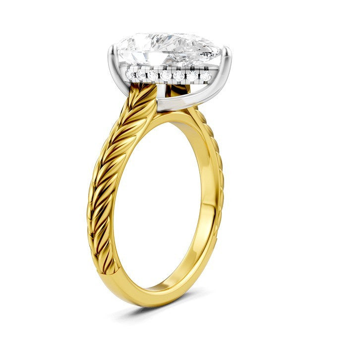 1/10 Ctw Pear Shape Round Cut Diamond Akari Wheat Shank Semi-Mount Engagement Ring in 14K Yellow and White Gold