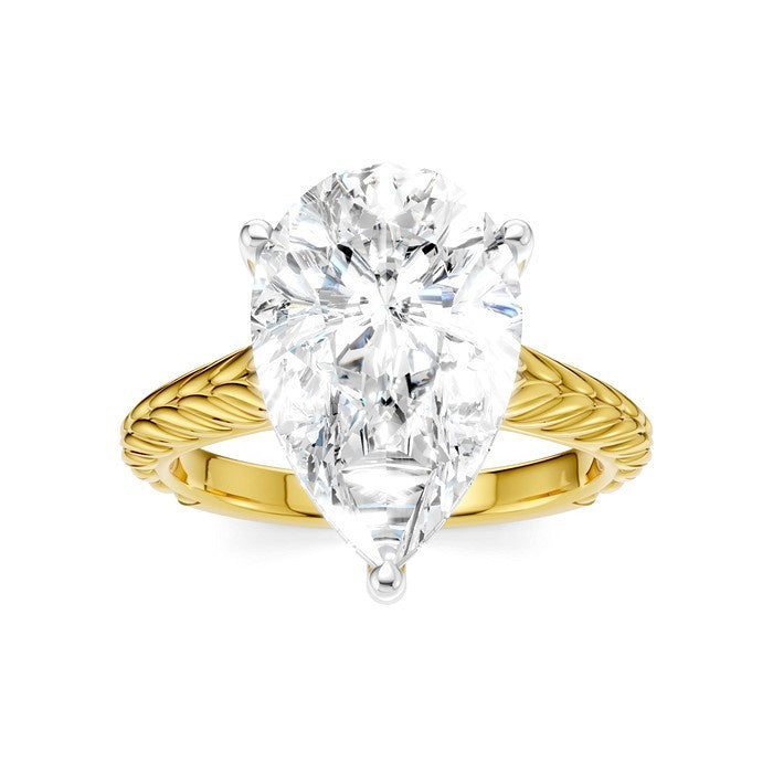 1/8 Ctw Pear Shape Round Cut Diamond Akari Wheat Shank Semi-Mount Engagement Ring in 14K Yellow and White Gold