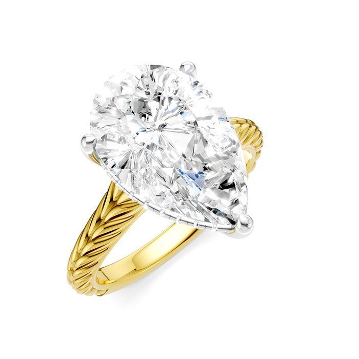 1/8 Ctw Pear Shape Round Cut Diamond Akari Wheat Shank Semi-Mount Engagement Ring in 14K Yellow and White Gold