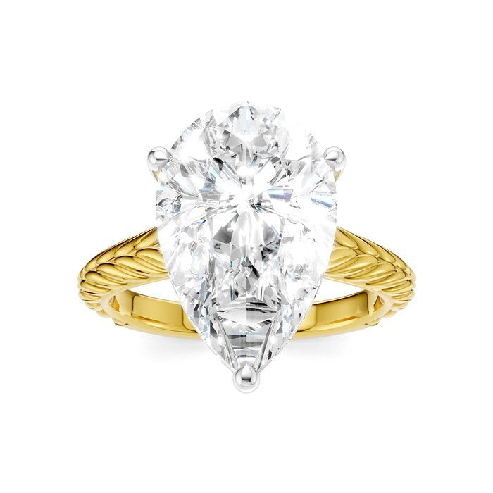 1/8 Ctw Pear Shape Round Cut Diamond Akari Wheat Shank Semi-Mount Engagement Ring in 14K Yellow and White Gold