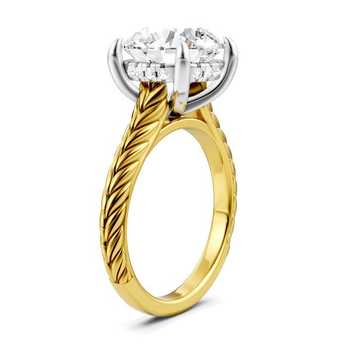 1/10 Ctw Circular Shape Round Cut Diamond Akari Wheat Shank Semi-Mount Engagement Ring in 14K Yellow and White Gold